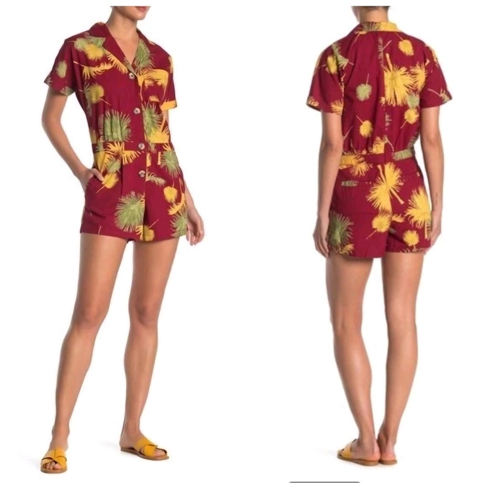 Free People Maroon Malibu Tropical Print Romper